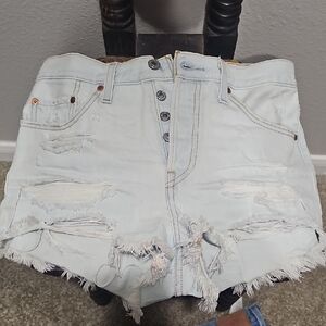 Levi's Light Wash Distressed Button-Fly Denim Shorts